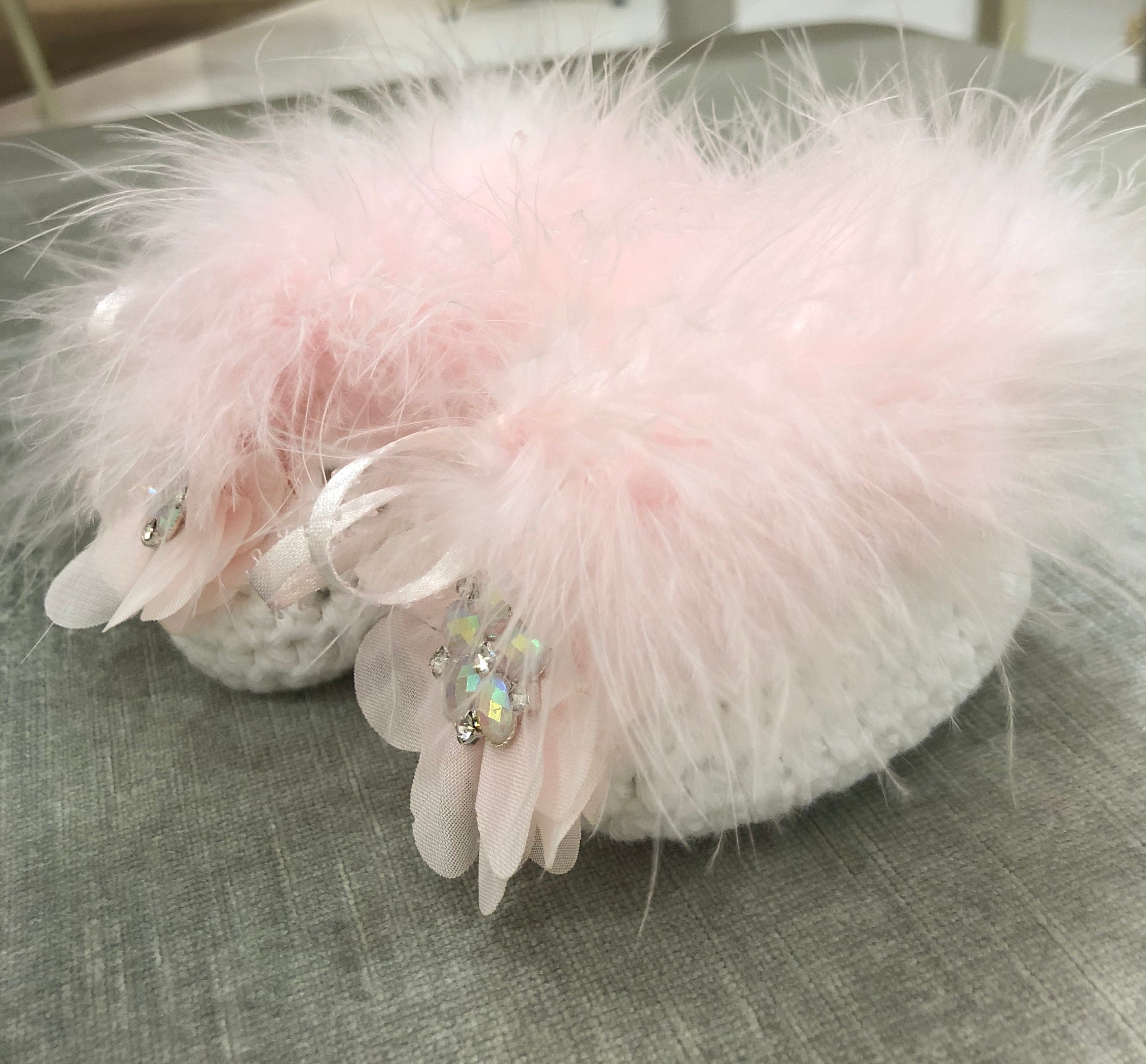 White Chenelle Booties with Marabou